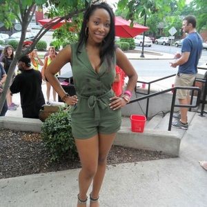 Army green. Satin/Sateen feel. Dressy to Casual attire. Great for a day party